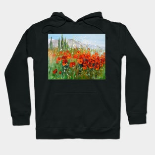 Field of poppies near the mountains Hoodie